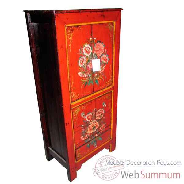 Armoire peinte mongole 4 portes et 2 tiroirs style Chine -CHN007