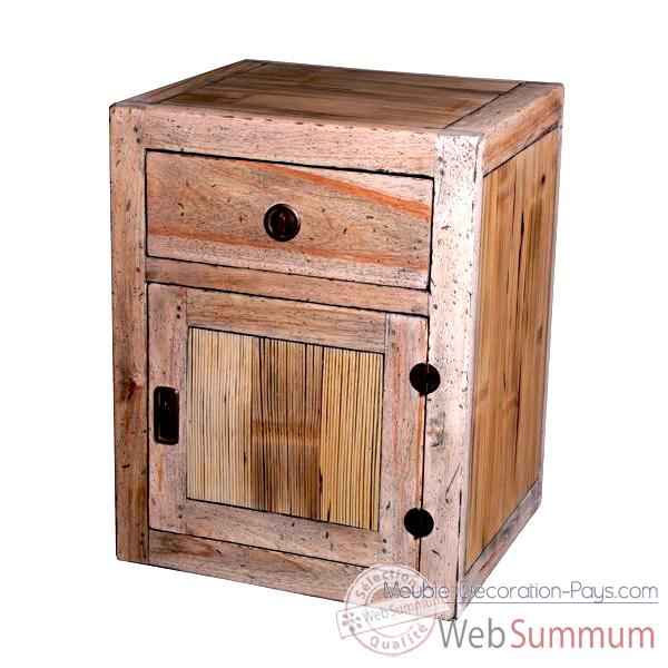 Table de chevet 1 porte 1 tiroir en bois naturel vieilli Meuble d\'Indonesie -56770NV