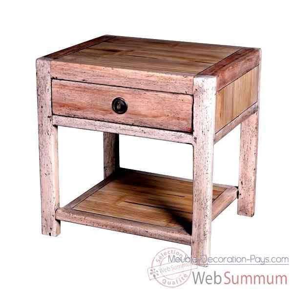 Table de chevet 1 tiroir avec 1 niche en bois naturel vieilli Meuble d'Indonesie -56771NV