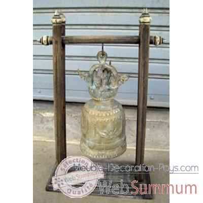 Cloche en bronze sur portique en bois de tek artisanat Thai -tai0809