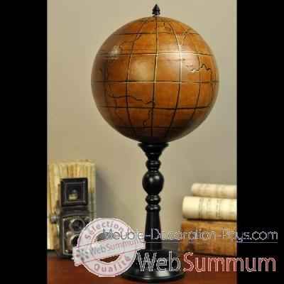 Globe en cuir sur pied bois Objet de Curiosite -DA138