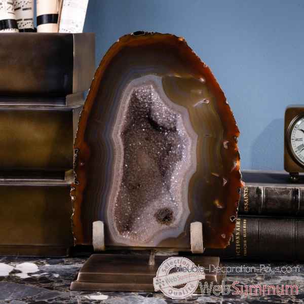 Geode d\'agate marron avec amethyste Objet de Curiosite -PUMI623
