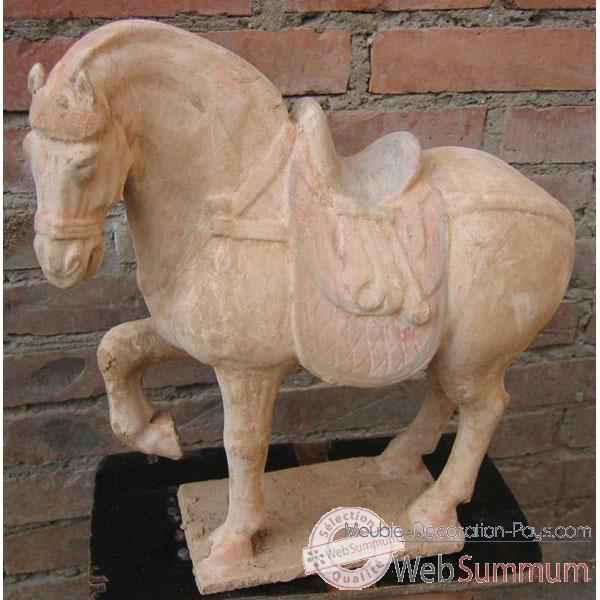 Sculpture cheval anterieur leve en terre cuite artisanat Chine -c66500