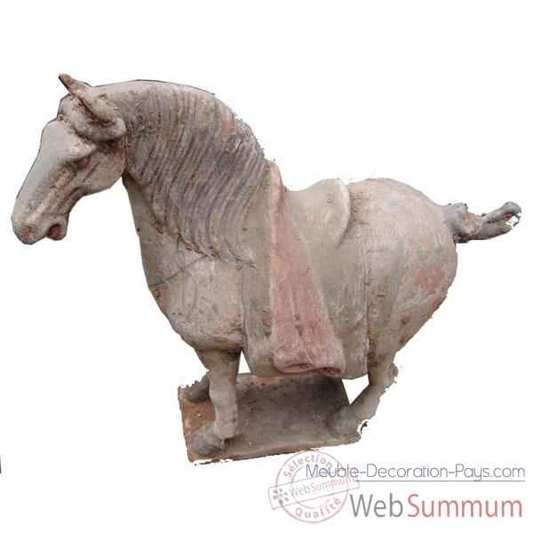 Sculpture cheval tang criniere en terre cuite artisanat Chine -c67031