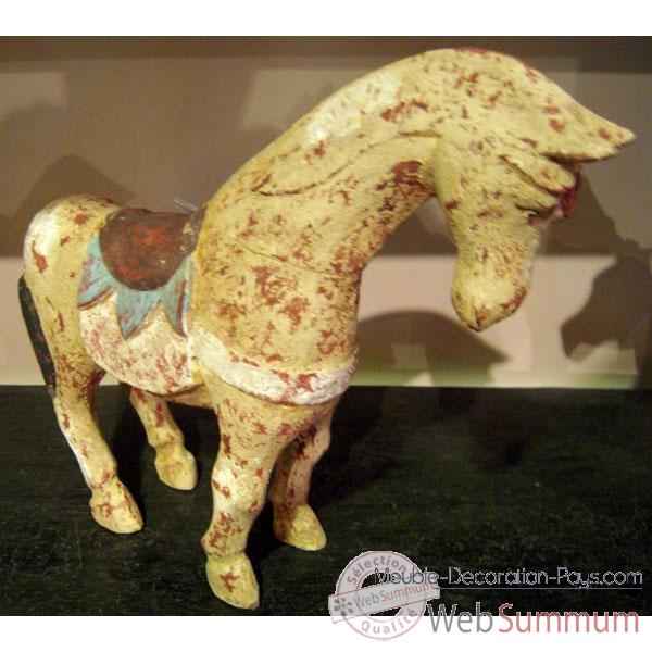Sulpture cheval ocre polychrome artisanat Indonesien -27057