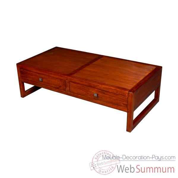 Table basse de salon avec 2 tiroirs strie Meuble d\'Indonesie -53994