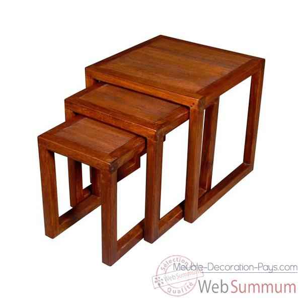 Petites tables stries a mettre en bout de canape, set de 3 Meuble d'Indonesie -53974