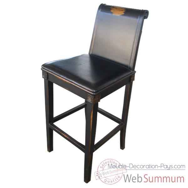 Tabouret de bar noir vieilli assise cuir eastern style Chine -C0564