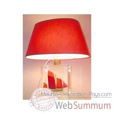 Petite Lampe Chaloupe Rouge & Vert Abat-jour Ovale Rouge-87