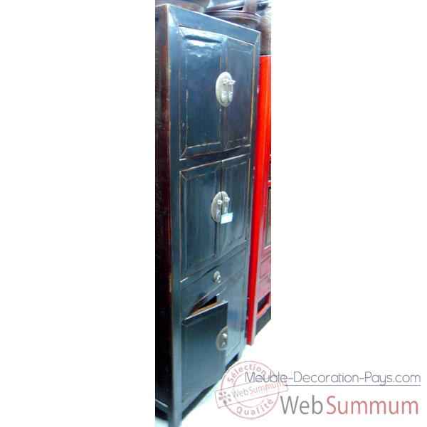 Armoire 6 portes et 1 tiroir laqué noire style Chine -CHN229-N