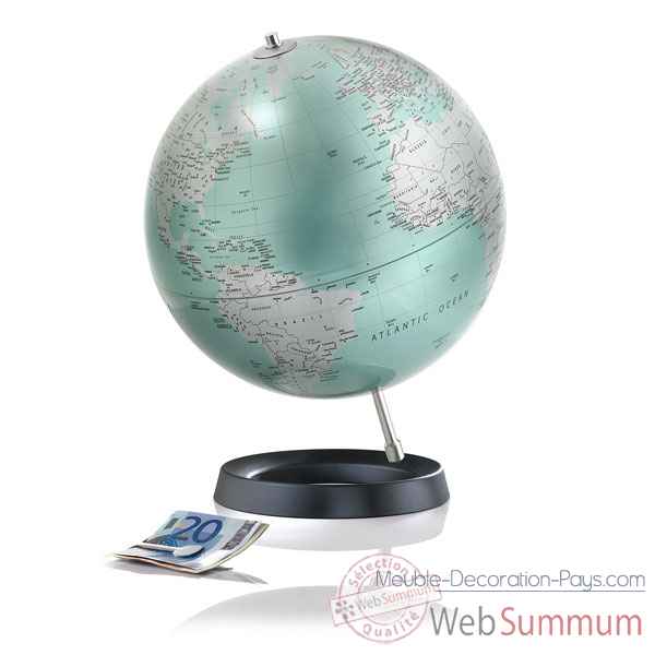 Globe desire - Globe decoratif - Cartographie politique en anglais \'mint metal\' - diam 30 cm - Base caoutchouc et axe aluminium