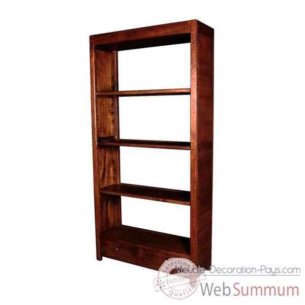 Bibliothèque avec 2 tiroirs strié surmonté de 3 tablettes Meuble d\'Indonésie -53937