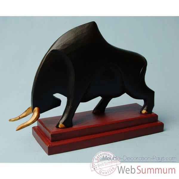 Buffalo stylise bois noir sur socle couleur marron artisanat Indonesien -13804