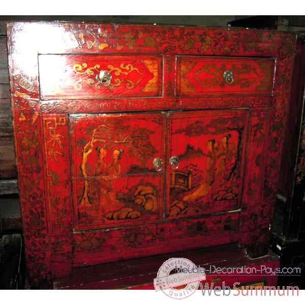 Buffet 2 portes et 2 tiroirs rouge laque style Chine -C3005