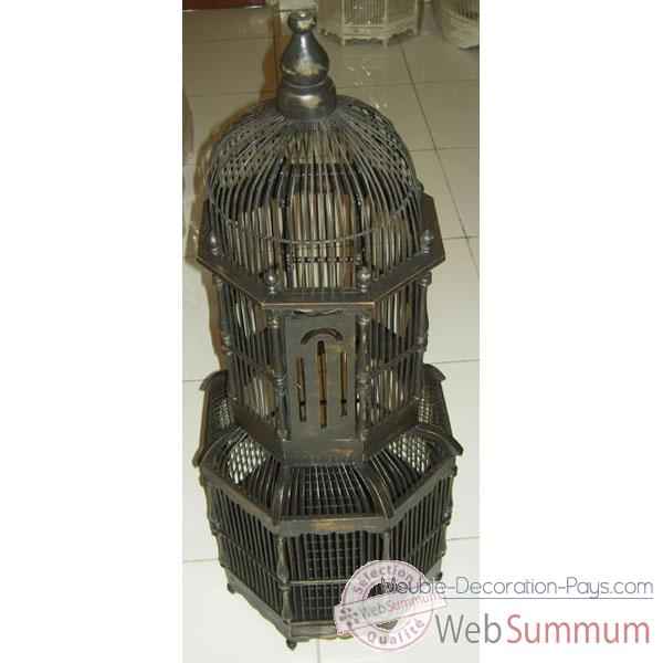 Cage cathédrale noire pour oiseau artisanat Indonésien -32365n