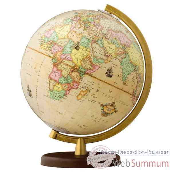 Globe 30 cm antique pied plastique dore columbus -CO603013