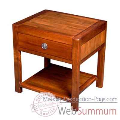 Table de chevet 1 tiroir avec 1 niche en bois ciré Meuble d\'Indonésie -56771CI