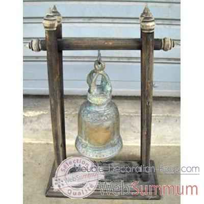 Cloche en bronze sur portique en bois de tek artisanat Thai -tai0810