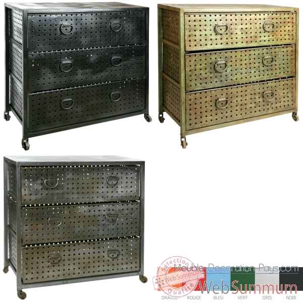 Commode Metal 3 tiroirs vert Hindigo -JC79GREE