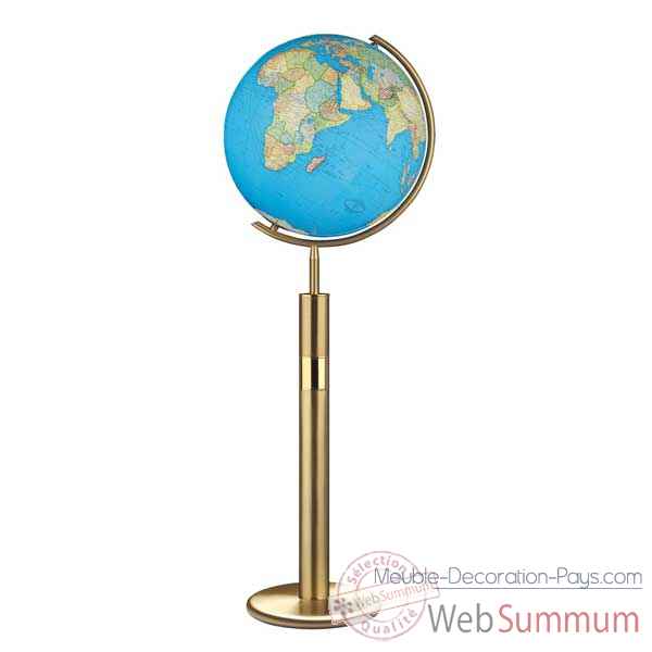 Globe géographique Colombus lumineux - modèle Prestige  - sphère 40 cm, méridien métal laiton-CO204079