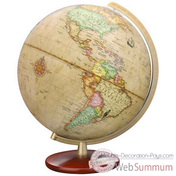 Globe geographique Colombus lumineux - modele DUPLEX Antique - sphere 30 cm-CO603052
