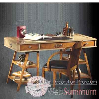 Table de timonier, avec patine, epoque 19eme, dessus cuir - 140 x 78 x 70 cm - CO-083