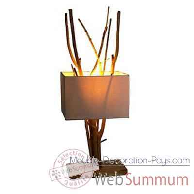 Lampe rectangulaire avec bois flotte a l'interieur de l'abat jour artisanat Indonesien -33189