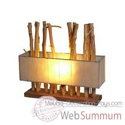 Lampe rectangulaire avec bois flotte double abat jour. artisanat Indonesien -33191