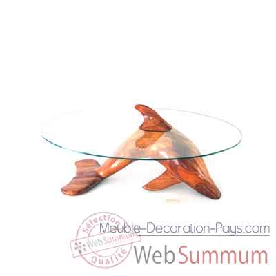 Table basse le dauphin 95 cm en resineux verre trempe, bord poli Lasterne -MDA095-R