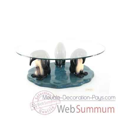 Table basse - Le trio de pingouins en Pin - 100 cm x 40 cm - verre trempé, bord poli ép. 1,2 cm - LAST-MPI085-P - V1000-12