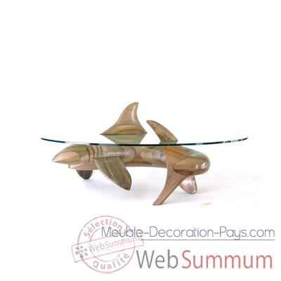 Table basse Le requin en Pin  - 150 cm x 85 cm x 43 cm - verre trempé, bord poli ép. 1,2 cm - LAST-MRE105-P - V1500-850-12