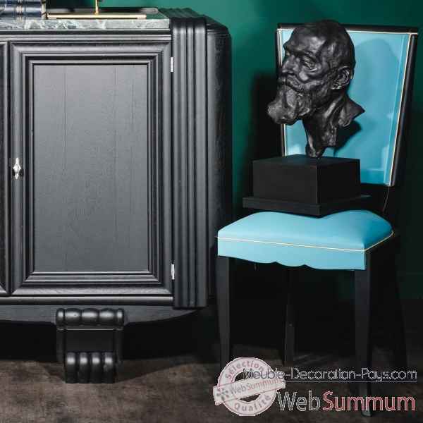 Chaise noir mat, assise et dossier simili bleu Objet de Curiosite -PUMB086