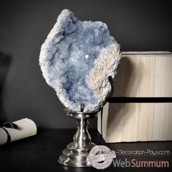 Geode de celestite sur pied laiton argente Objet de Curiosite -PUMI217-4