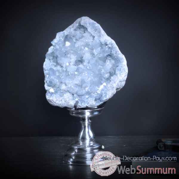Geode de celestite sur pied laiton argente Objet de Curiosite -PUMI217-6