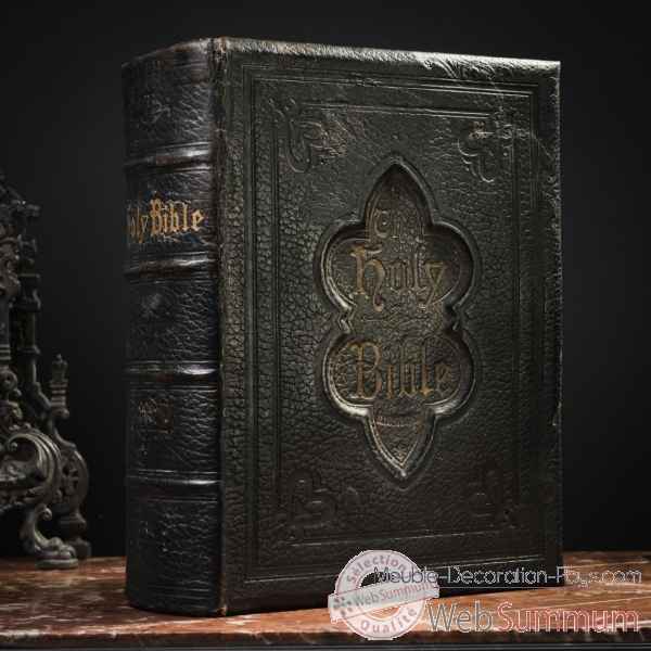 Holy bible (19eme) cuir noir gaufre Objet de Curiosite -PUL190