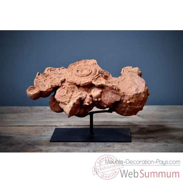 Stromatolite groupe horizontal sur socle fer Objet de Curiosite -PUFO097