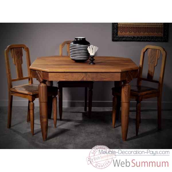 Table carree 30's + 3 chaises assise cuir Objet de Curiosite -PUMB030