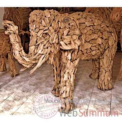 Sulpture elephant concu avec des petits morceaux de bois style vieux tek artisanat Thai -tai0794