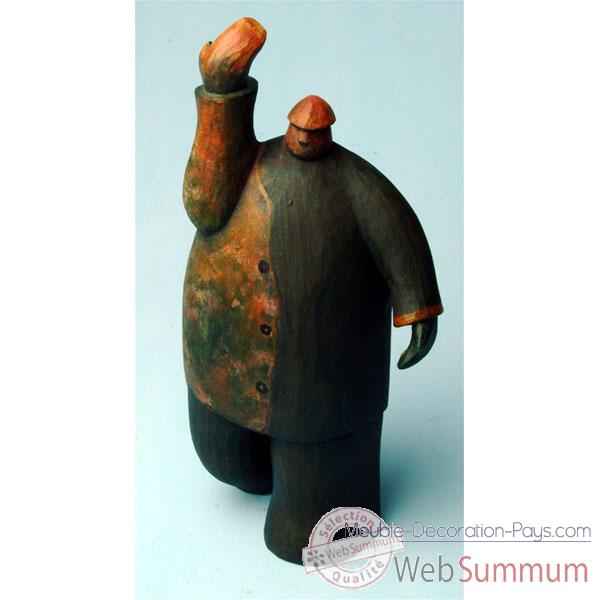 Objet de decoration, homme bras leves bois polychrome artisanat Indonesien -13767