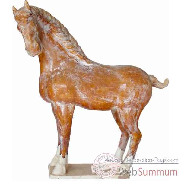 Sculpture cheval tang vernisse couleur ocre artisanat Chine -cer014-o