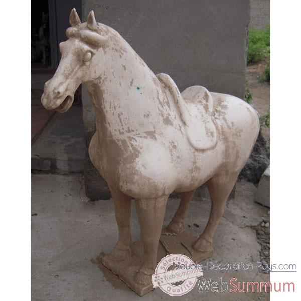 Sculpture cheval en terre cuite vernise blanc 62cm artisanat Chine -c66309bl