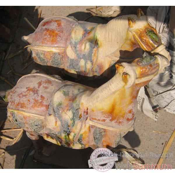 Sculpture cheval terre cuite vernisse couleur gris artisanat Chine -cer059g
