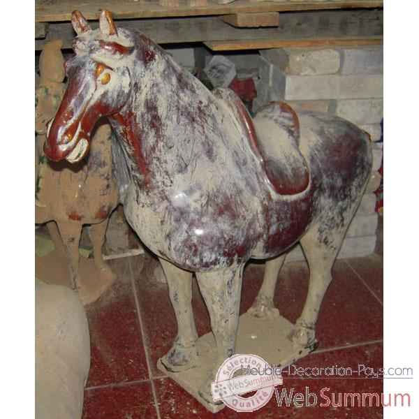 Sculpture cheval en terre cuite vernise marron artisanat Chine -c66309m