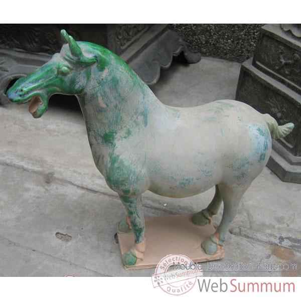 Sculpture cheval terre cuite vernisse couleur blanc artisanat Chine -cer056b