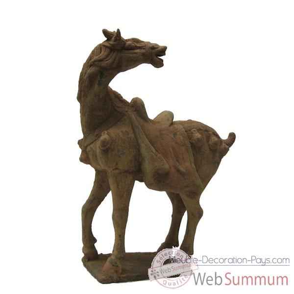 Sculpture cheval en terre cuite tete tournee artisanat Chine -cer061