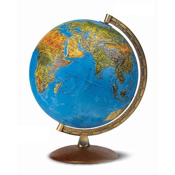 Globe Astra - Globe geographique lumineux - Cartographie double effet : physique eteint, politique allume - Capitale d\\\'etat materialisee par un point lumineux - frontieres en surbrillance - diam 30 cm - hauteur 38 cm