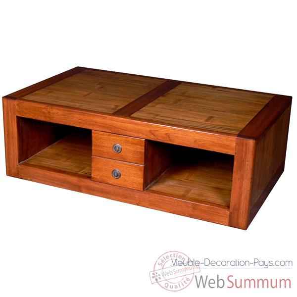 Table basse 4 tiroirs en bois ciré Meuble d\'Indonésie -56777CI