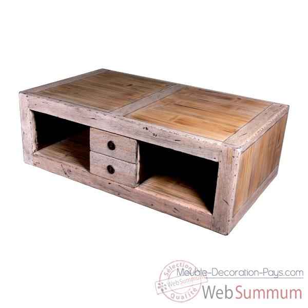 Table basse 4 tiroirs en bois naturel vieilli Meuble d\'Indonésie -56777NV