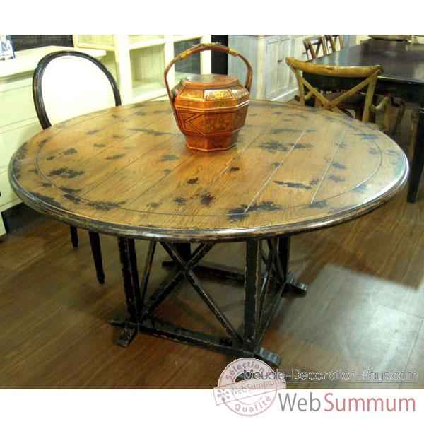 Table ronde pied laque noir plateau style Chine -C2302N-NAT